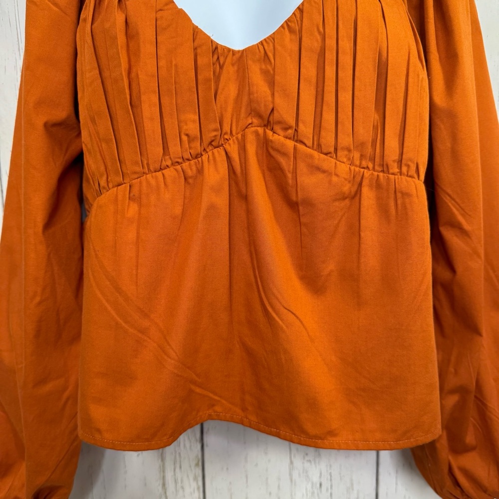 Abercrombie & Fitch Burnt Orange Smocked Peasant Blouse Puff Sleeve Size L Boho - Picture 6 of 12